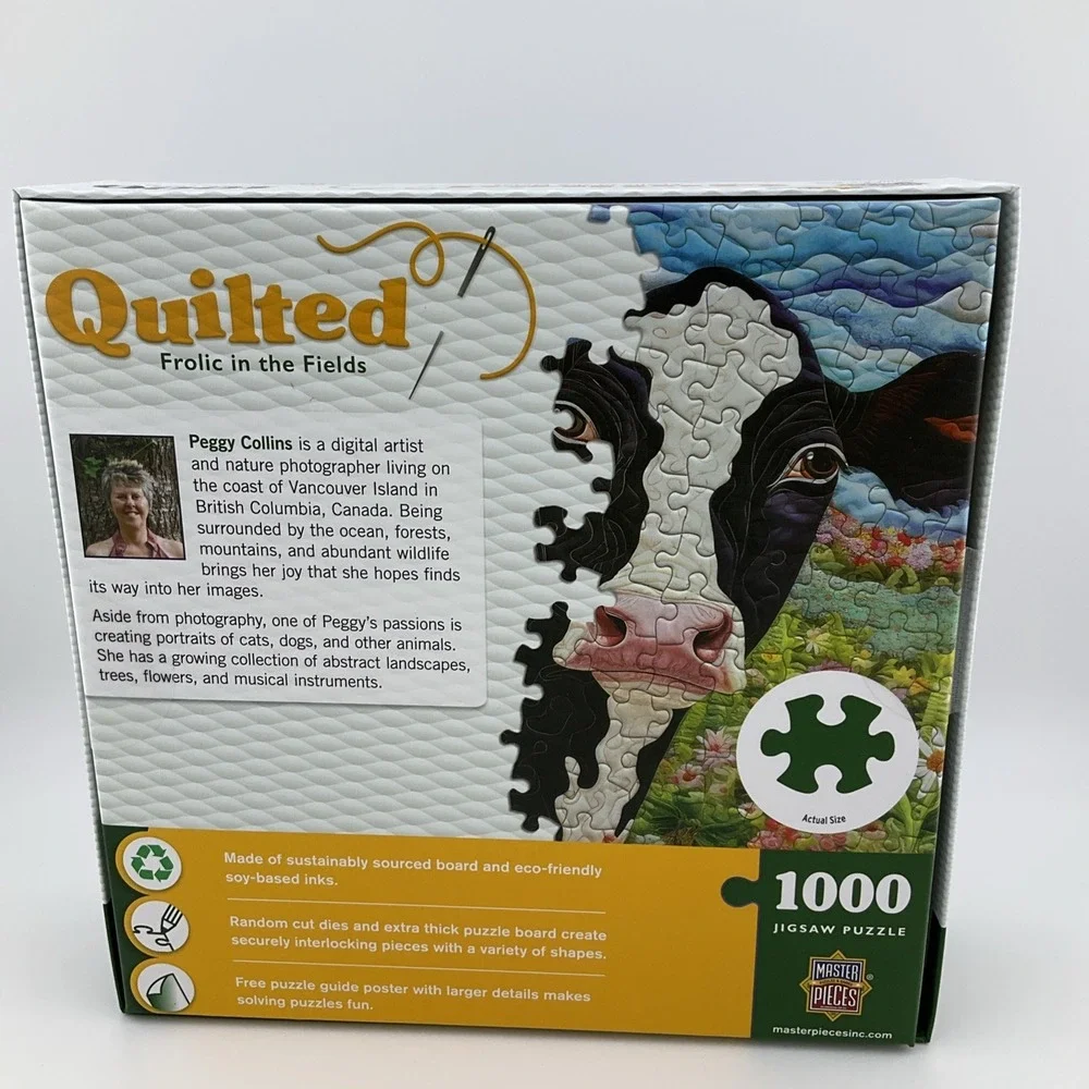 MasterPieces Quilted Look Frolic in the Fields 1000 Piece Puzzle Cow & Flower‎